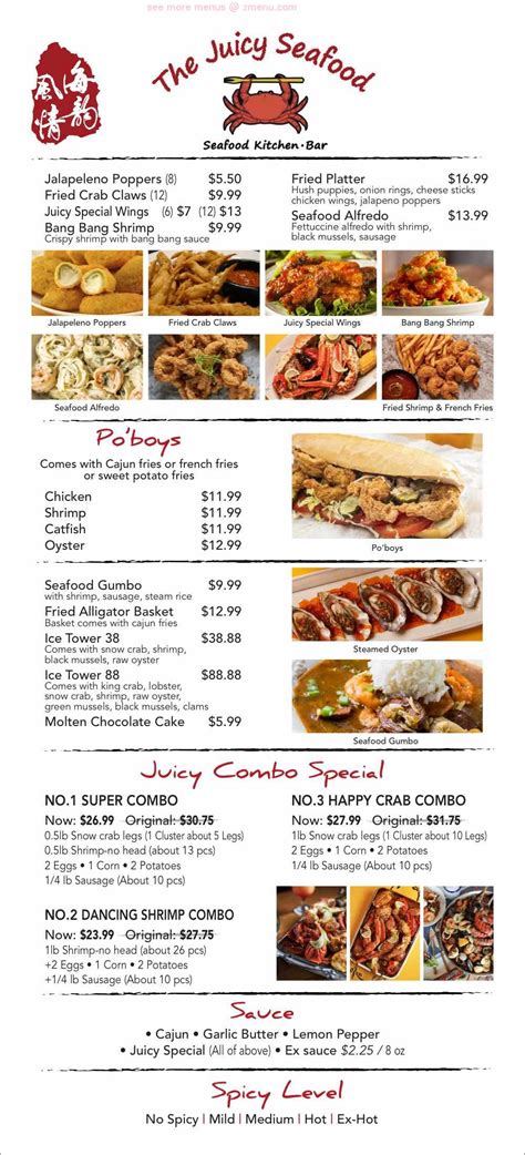 The juicy seafood mccomb menu - The Juicy Seafood is a local restaurant, offering a wide variety of Cajun style seafood. Our food quality, friendly service and cleanliness will exceed your expectations. We look forward to serving you! Welcome to Our Restaurant, We serve Appetizer, Soup & Salad, Something Fried, Po Boy Sandwich, Dessert, Drinks, Make Your Own Seafood Combo and ... 
